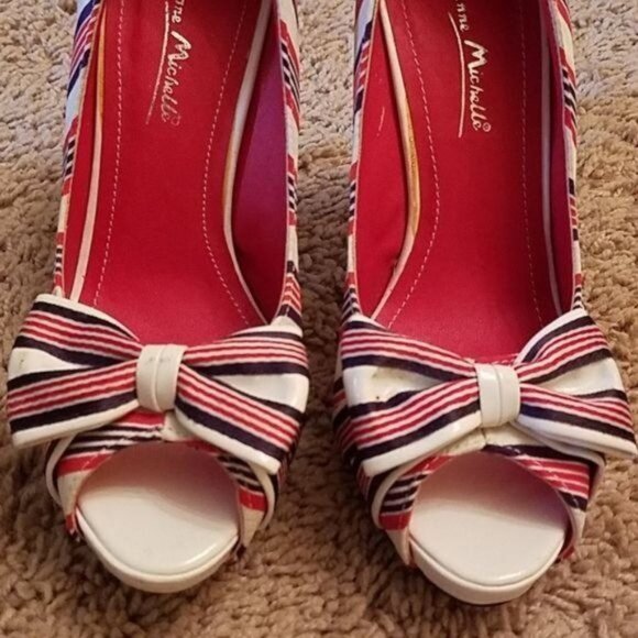 Anne Michelle Heels Shoes Peep Toe Pumps STILETTO Strip Women's WOMAN'S Size 5½ - Picture 5 of 14